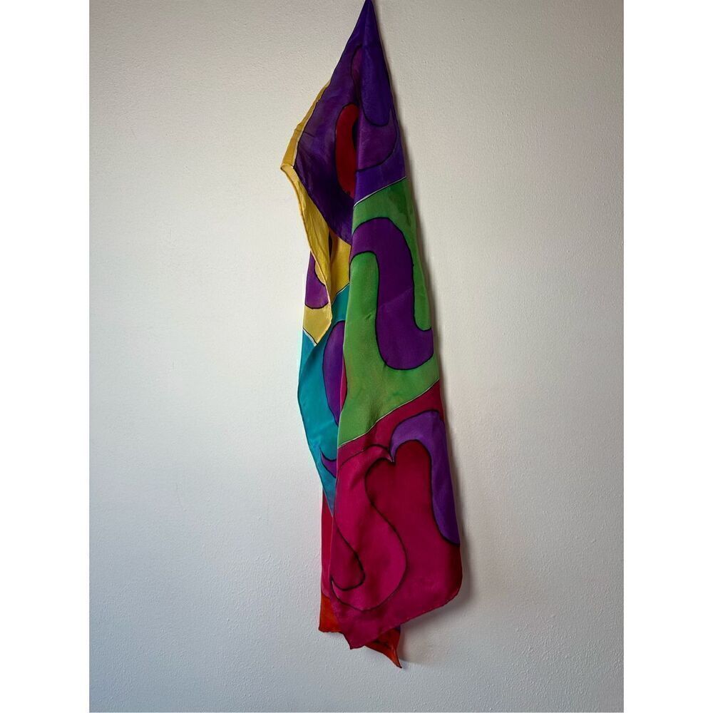 Scarf vibrant squares women’s scarf size 56”x11”. #32-1176